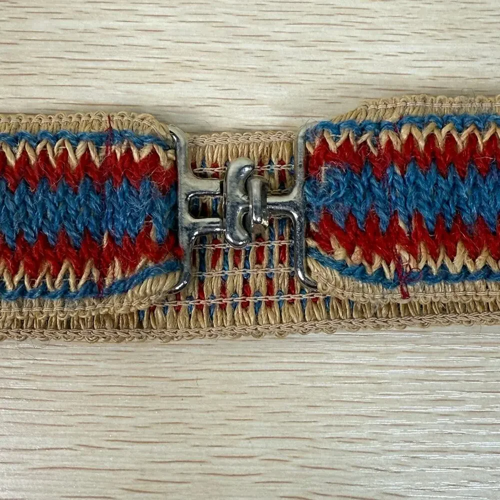 Vintage 70s Woven Chevron Stretch Belt Hippie Boho Coastal Cowgirl Retro XS S M